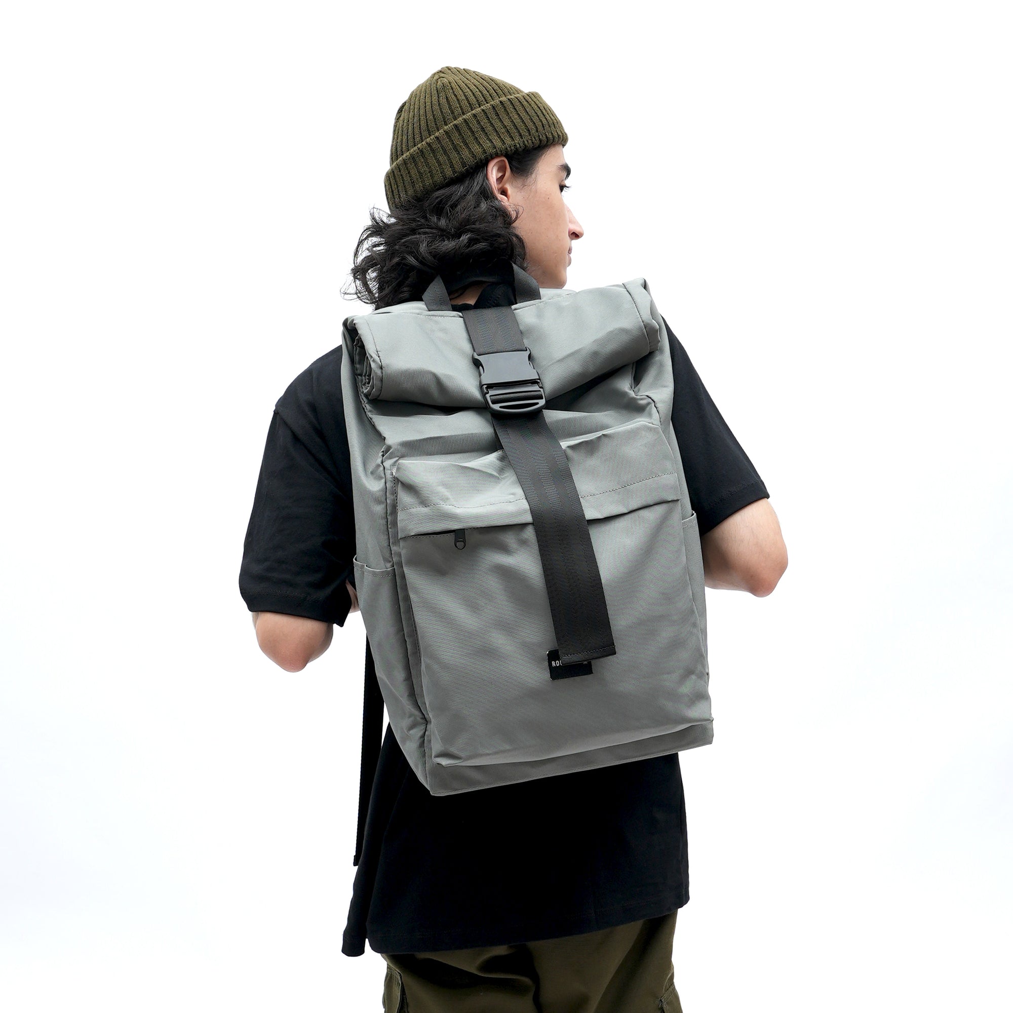 BP026 Grey Macedonia Roll Top Backpack