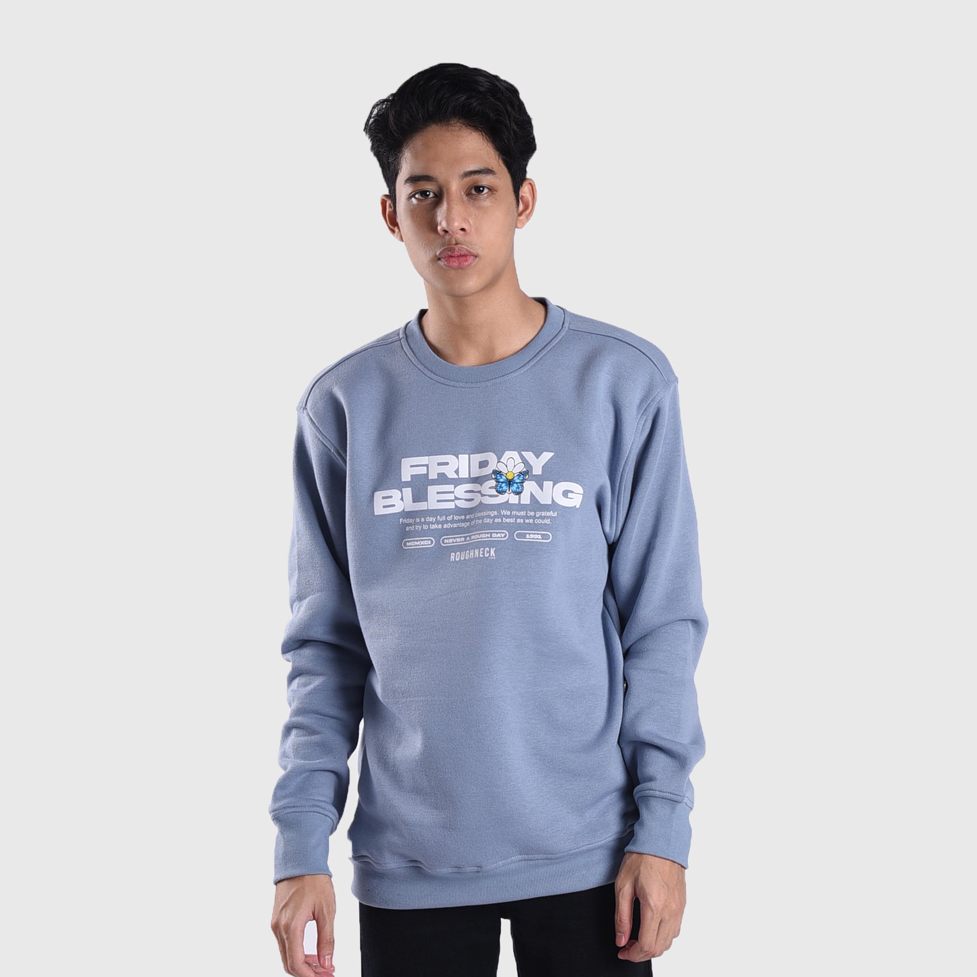 SS522 Pigeon Blue Friday Blessing Crewneck