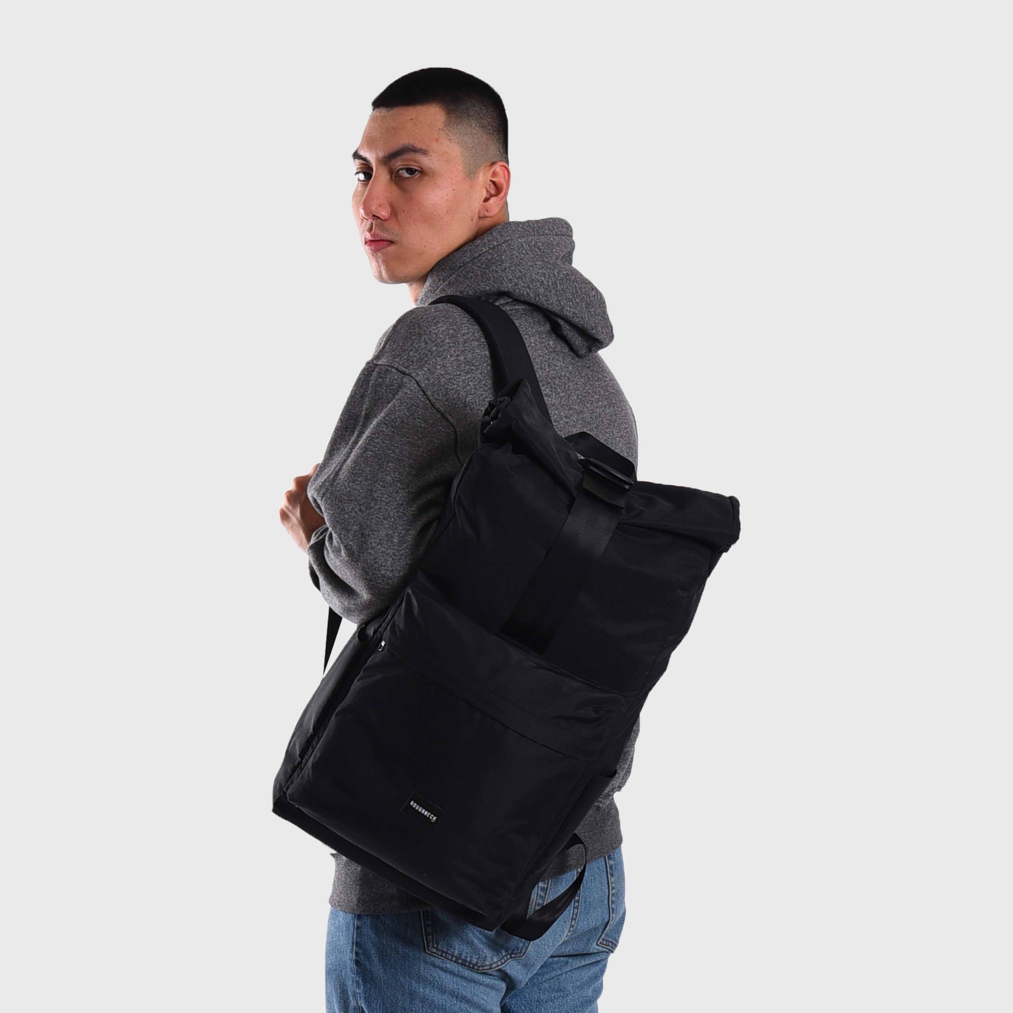 BP023 Black Macedonia Roll Top Backpack