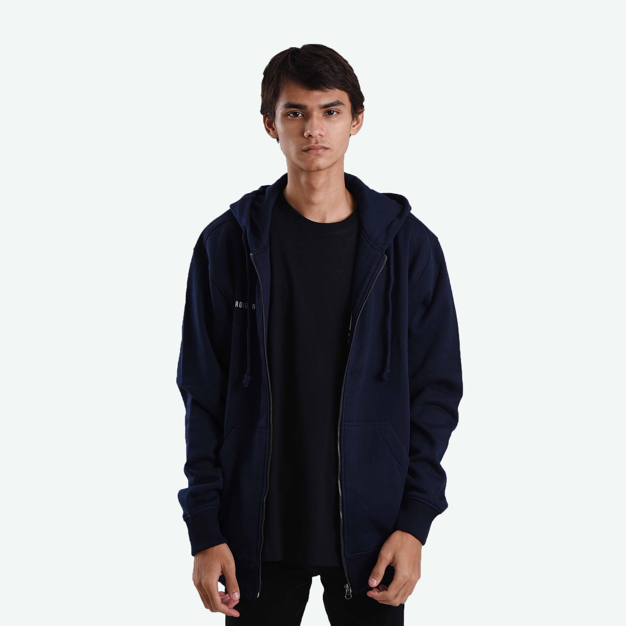 HZ004 Navy Mini Sig White Zipper Hoodie