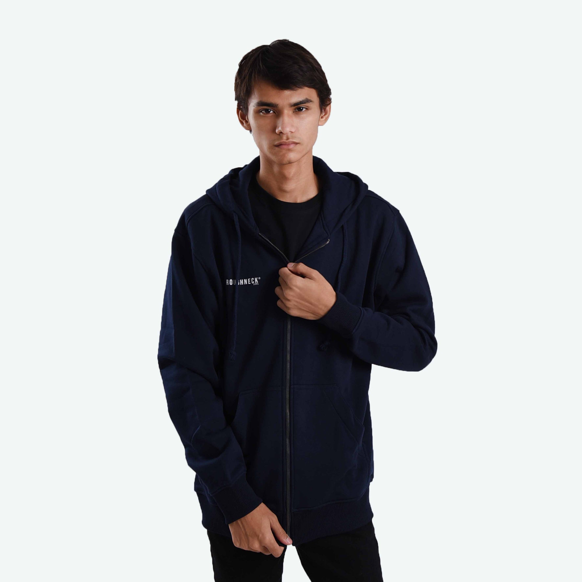 HZ004 Navy Mini Sig White Zipper Hoodie