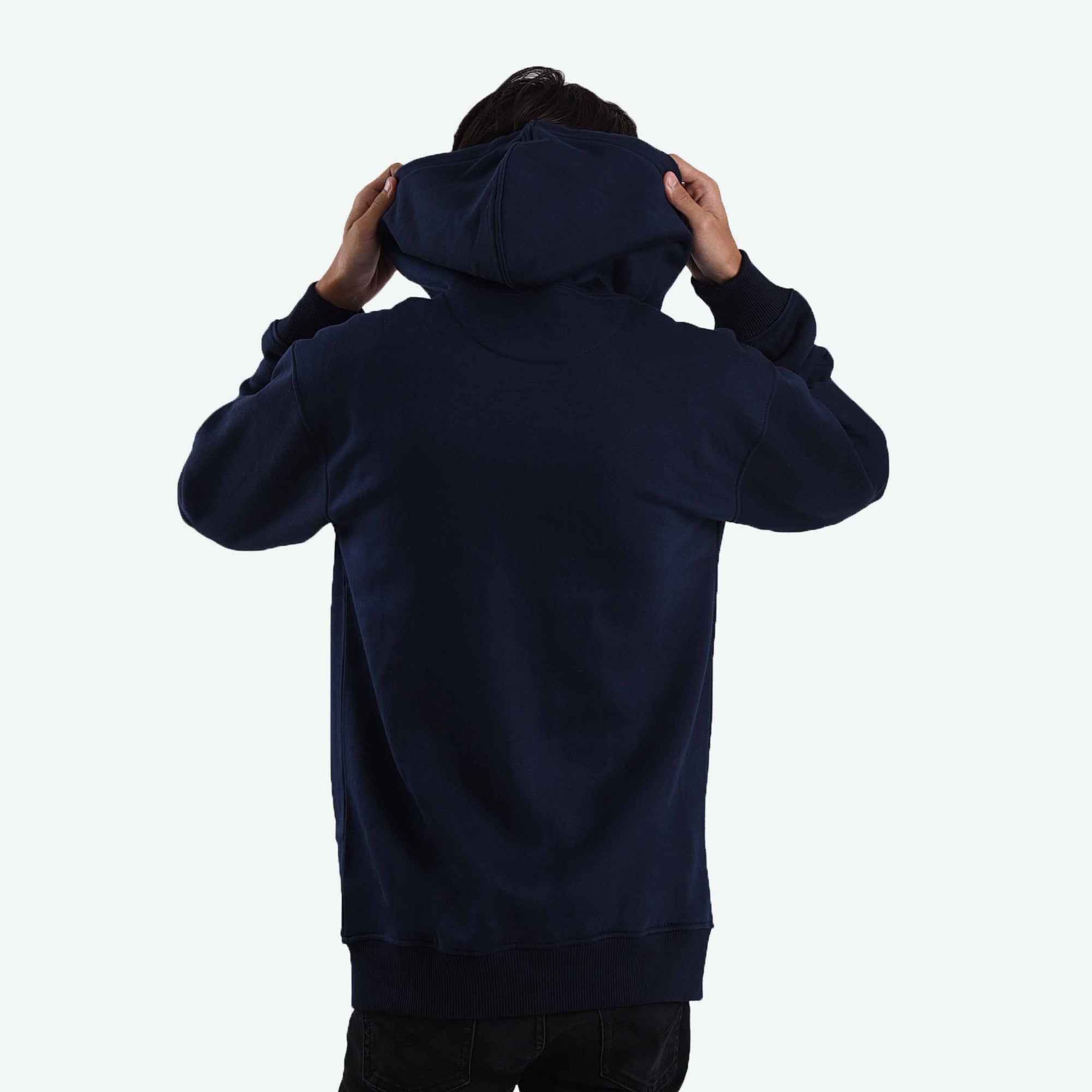 HZ004 Navy Mini Sig White Zipper Hoodie