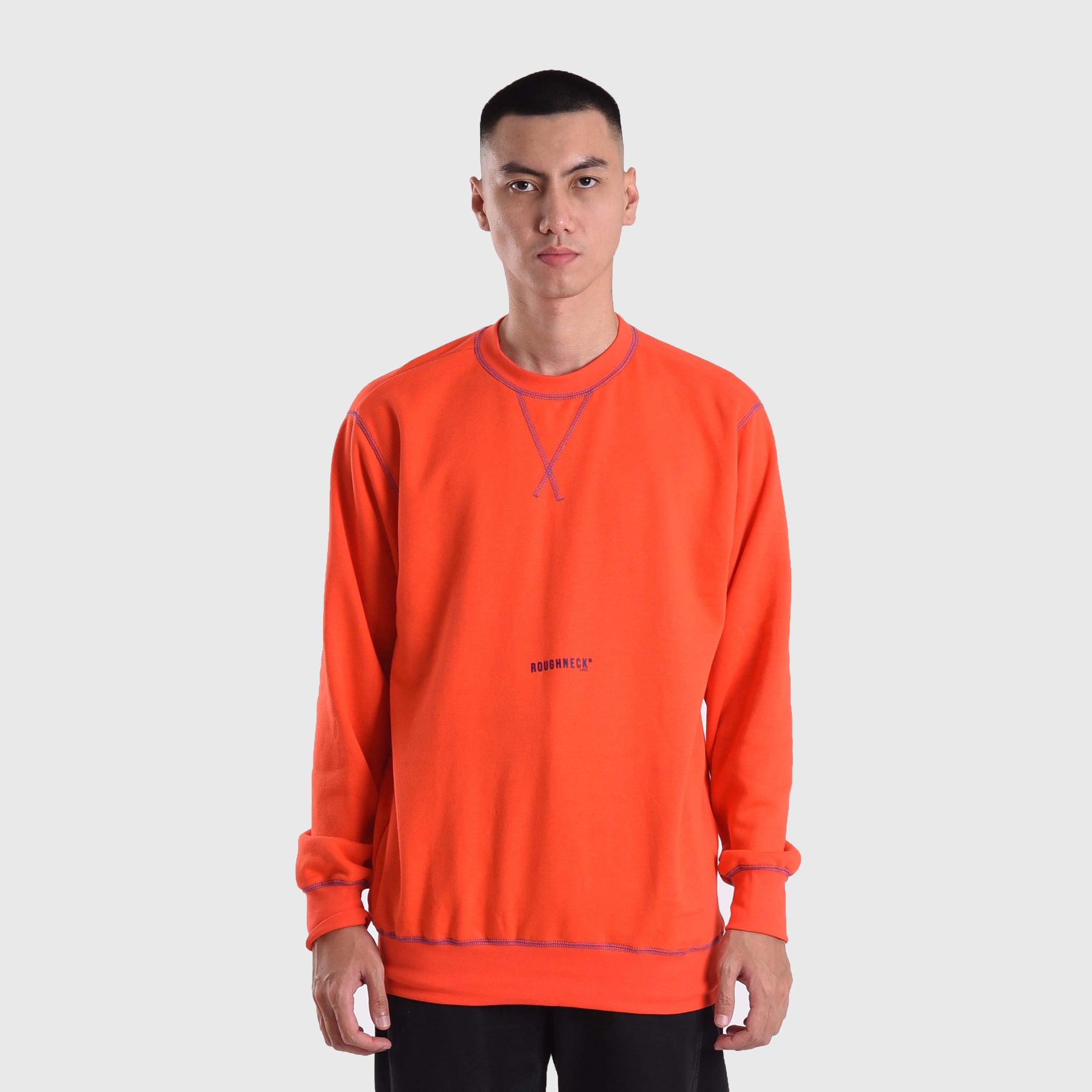 SS448 Orange Contrast Stitch Crewneck