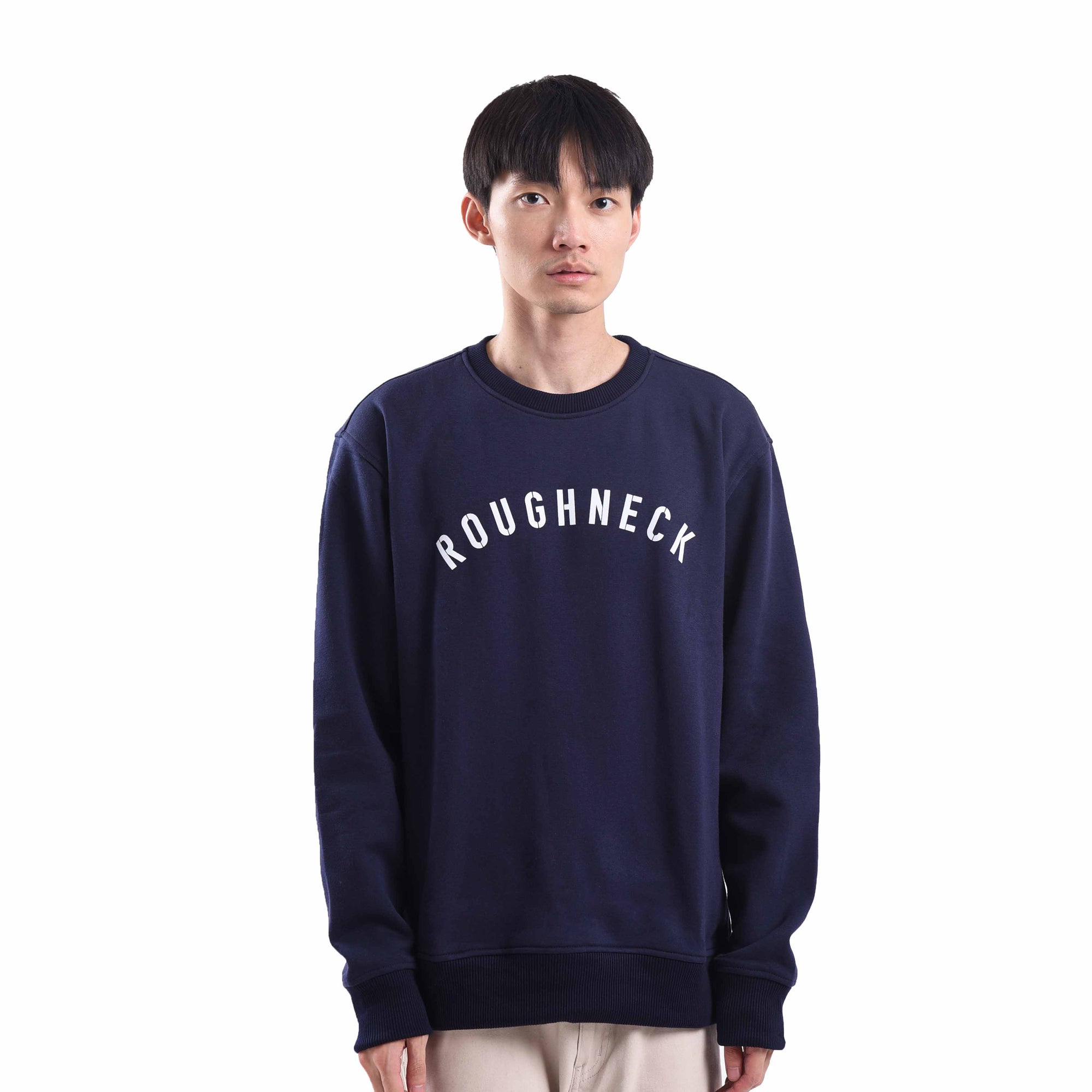 SS035 Navy Sig White Sweatshirt