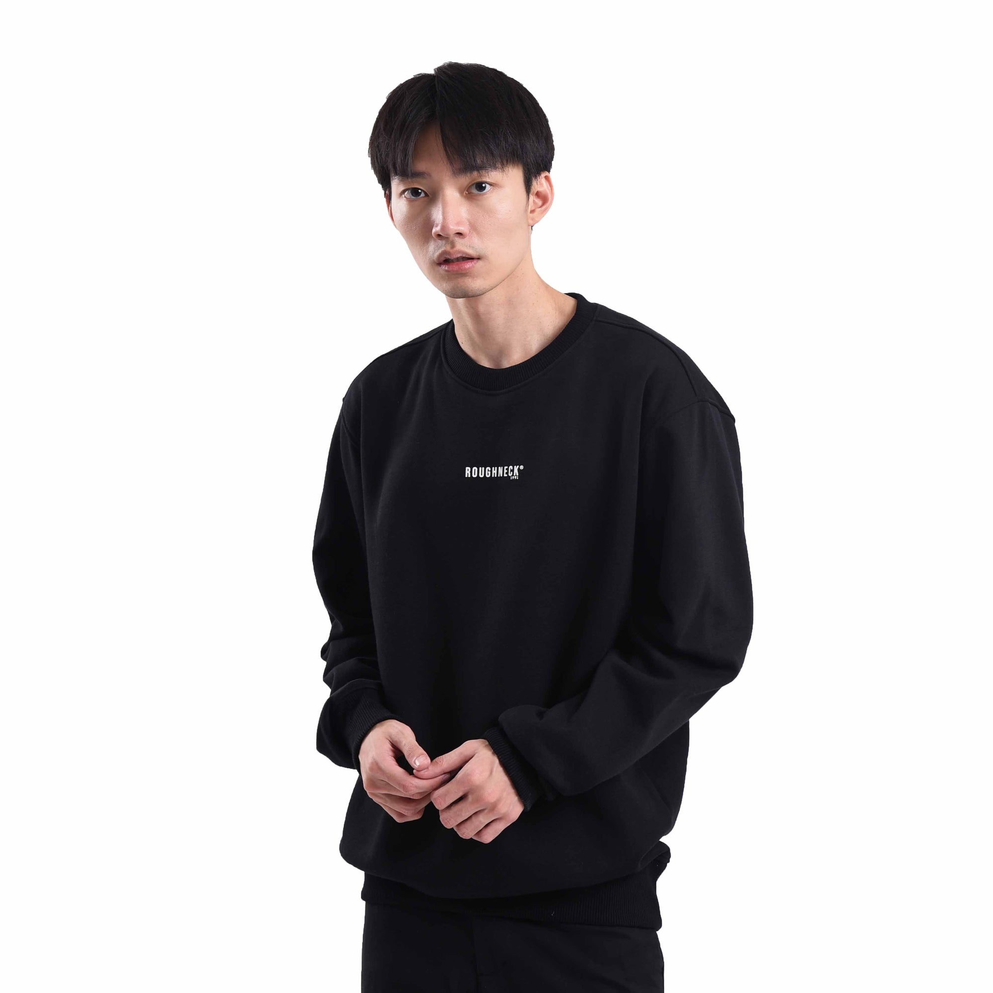 SS058 Black Small Sig White Crewneck