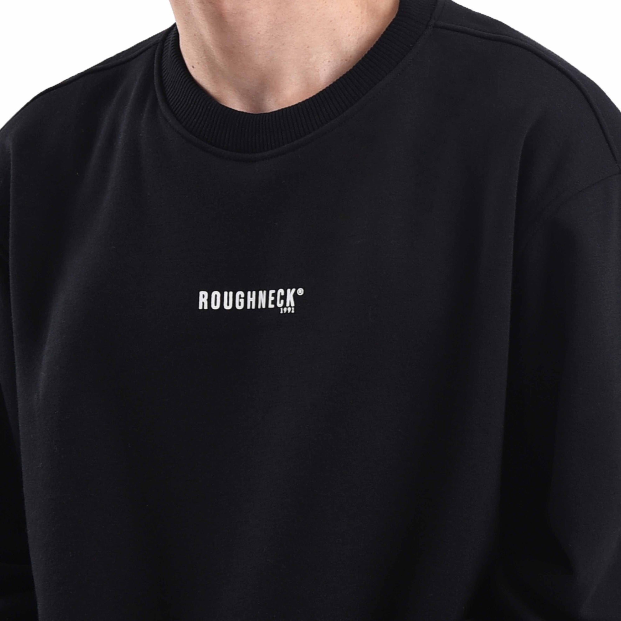 SS058 Black Small Sig White Crewneck