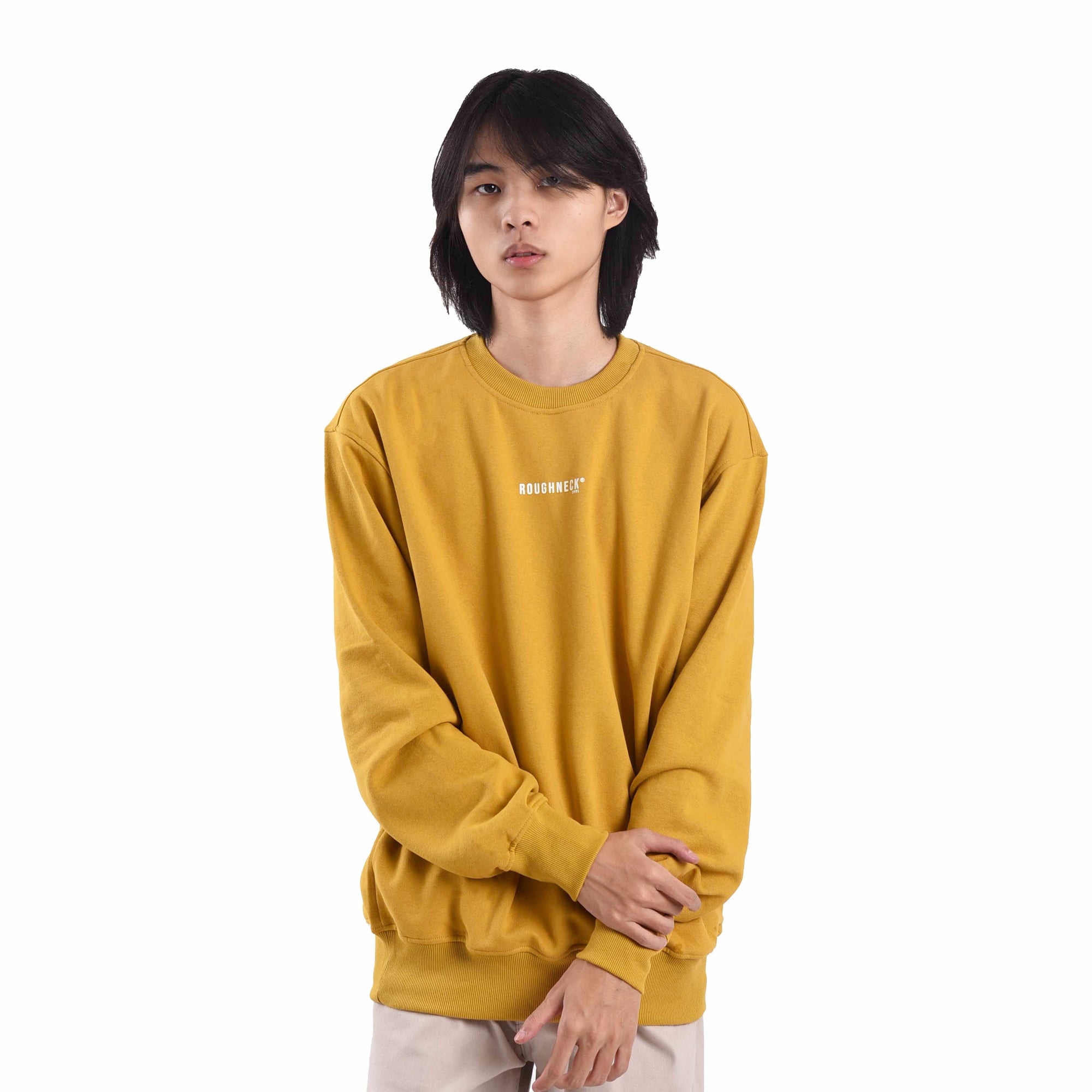 SS153 Mustard Mini SIg White Crewneck