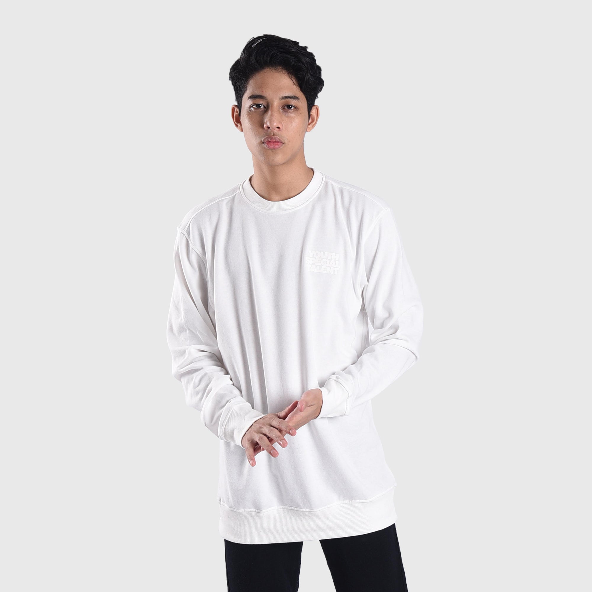 SS473 White Youth Talent Crewneck