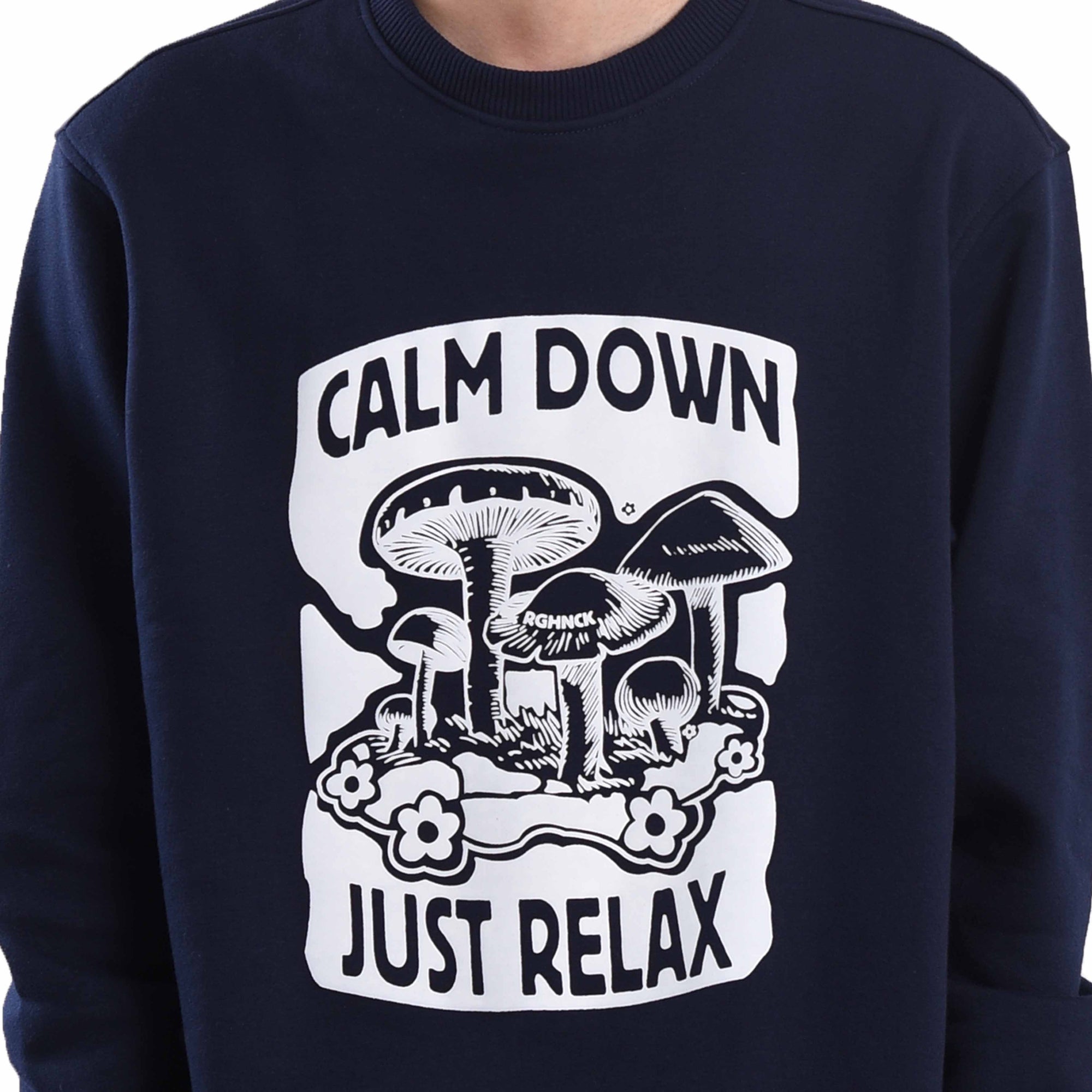 SS349 Calm Down Just Relax Navy Crewneck