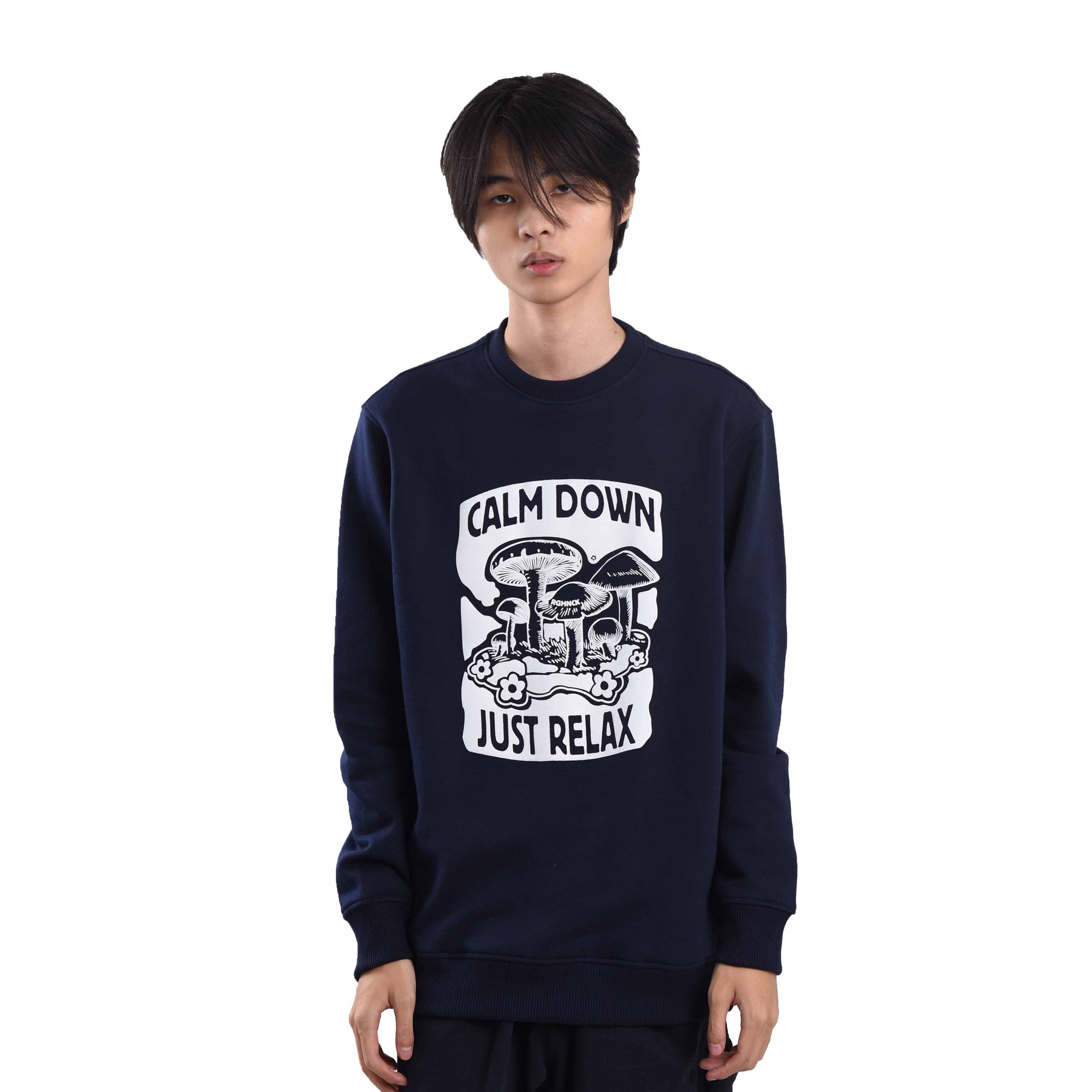 SS349 Calm Down Just Relax Navy Crewneck