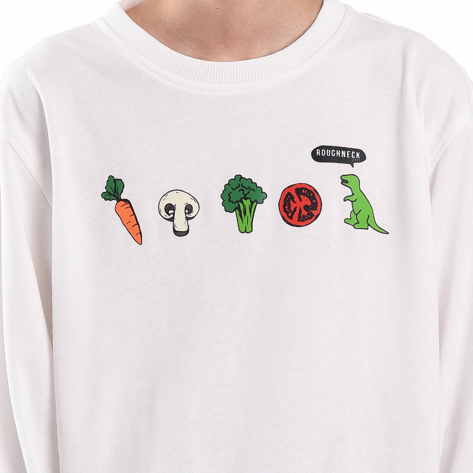 SS345 White Veggie Dino Crewneck