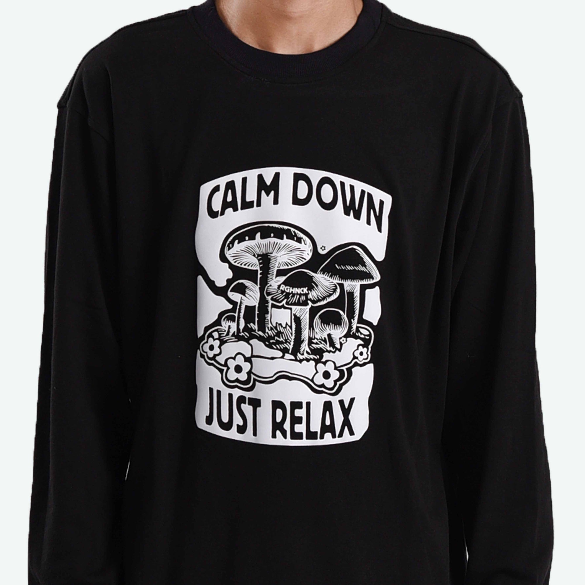 SS350 Calm Down Just Relax Black Crewneck