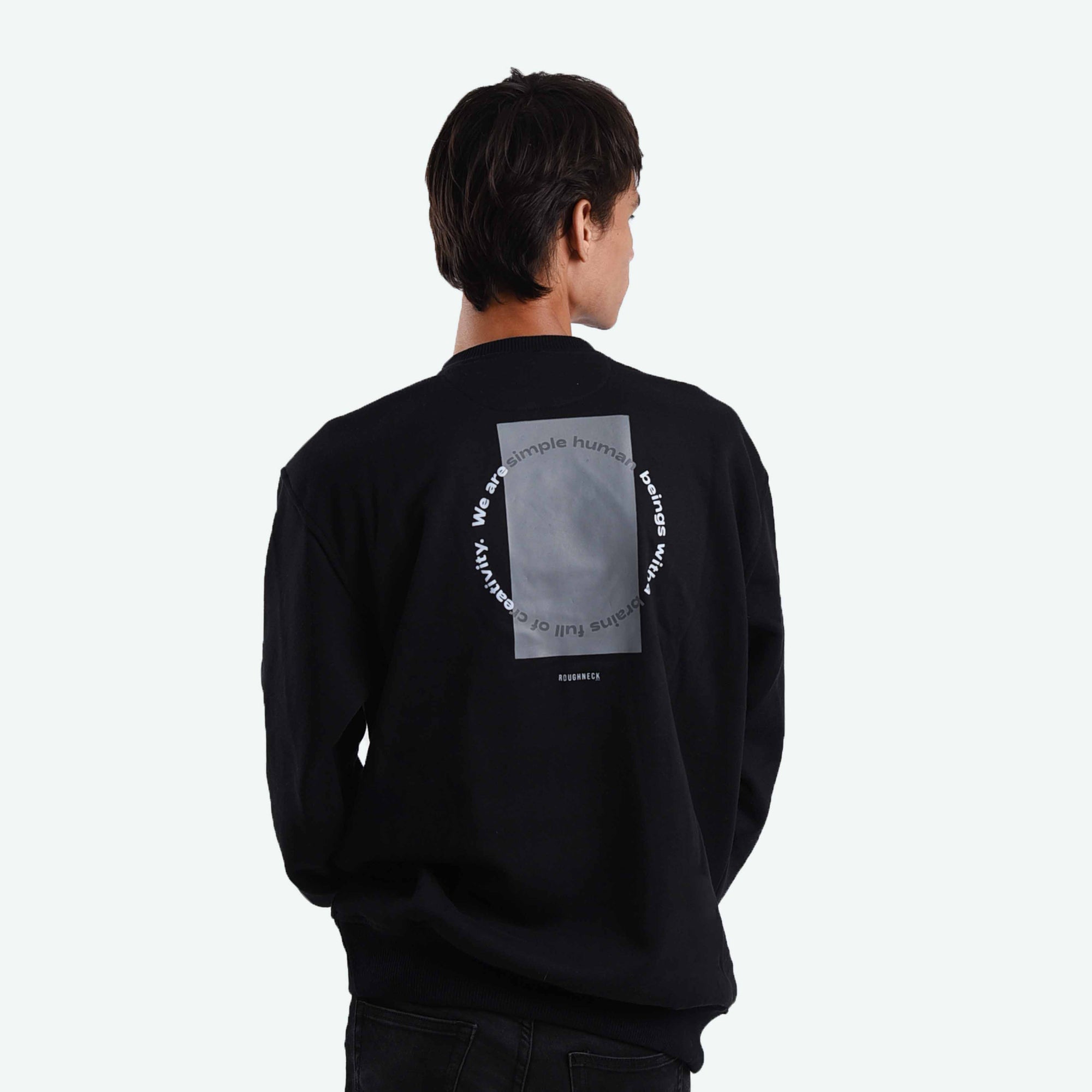 SS327 Black Simple Human Crewneck