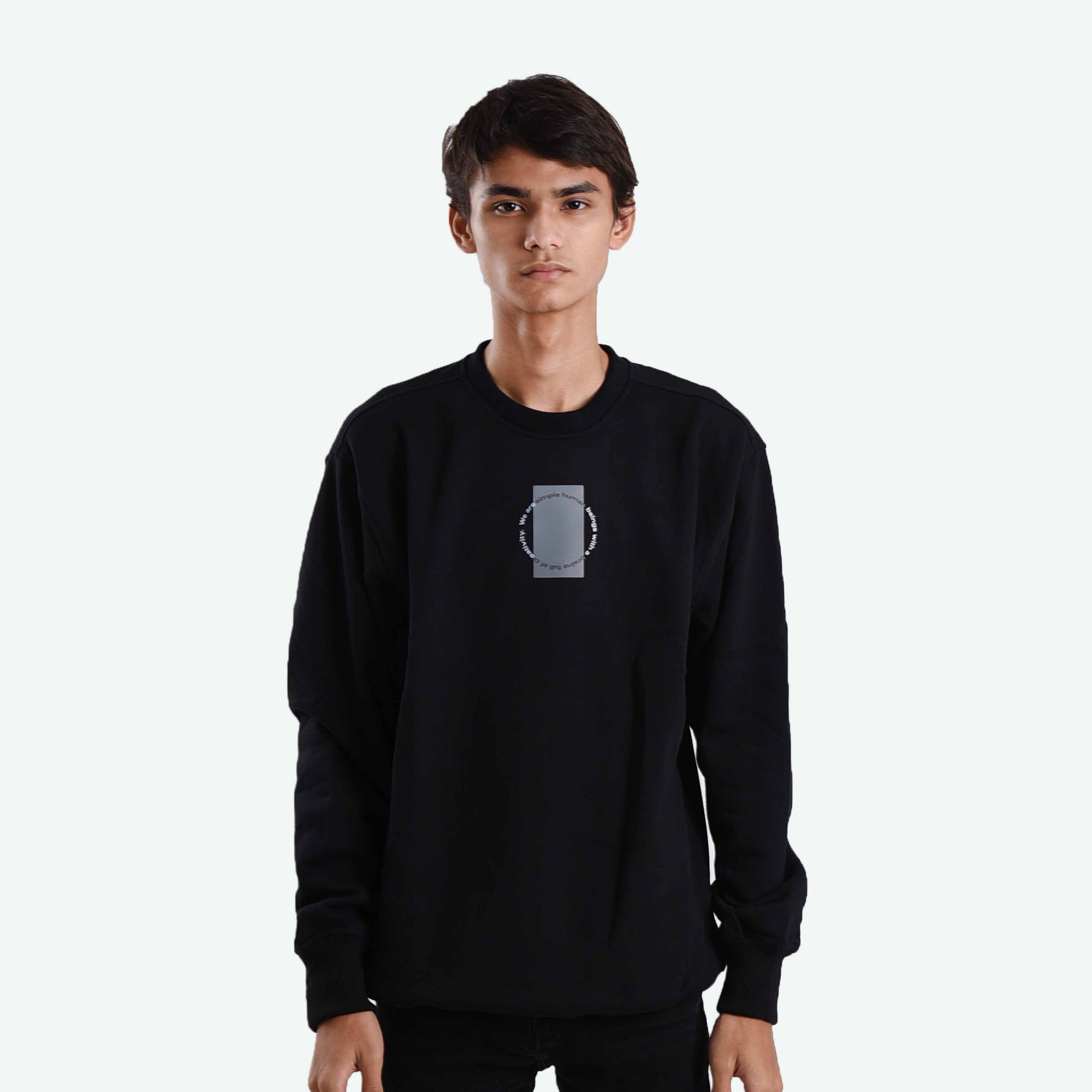 SS327 Black Simple Human Crewneck