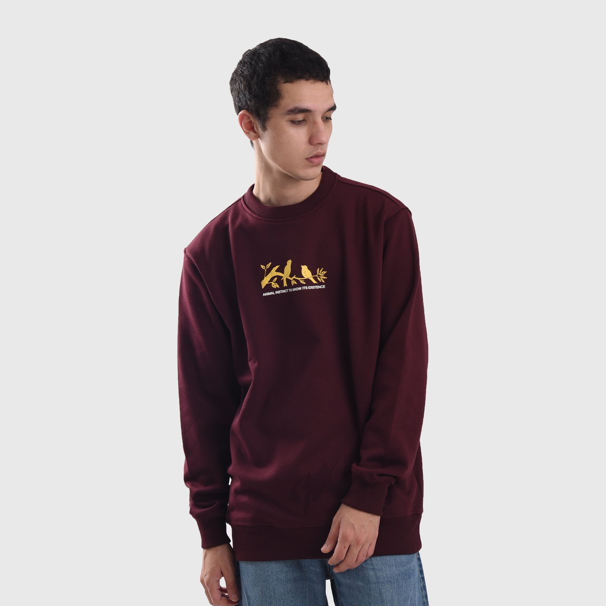 SS386 Birds Chirping Maroon Crewneck