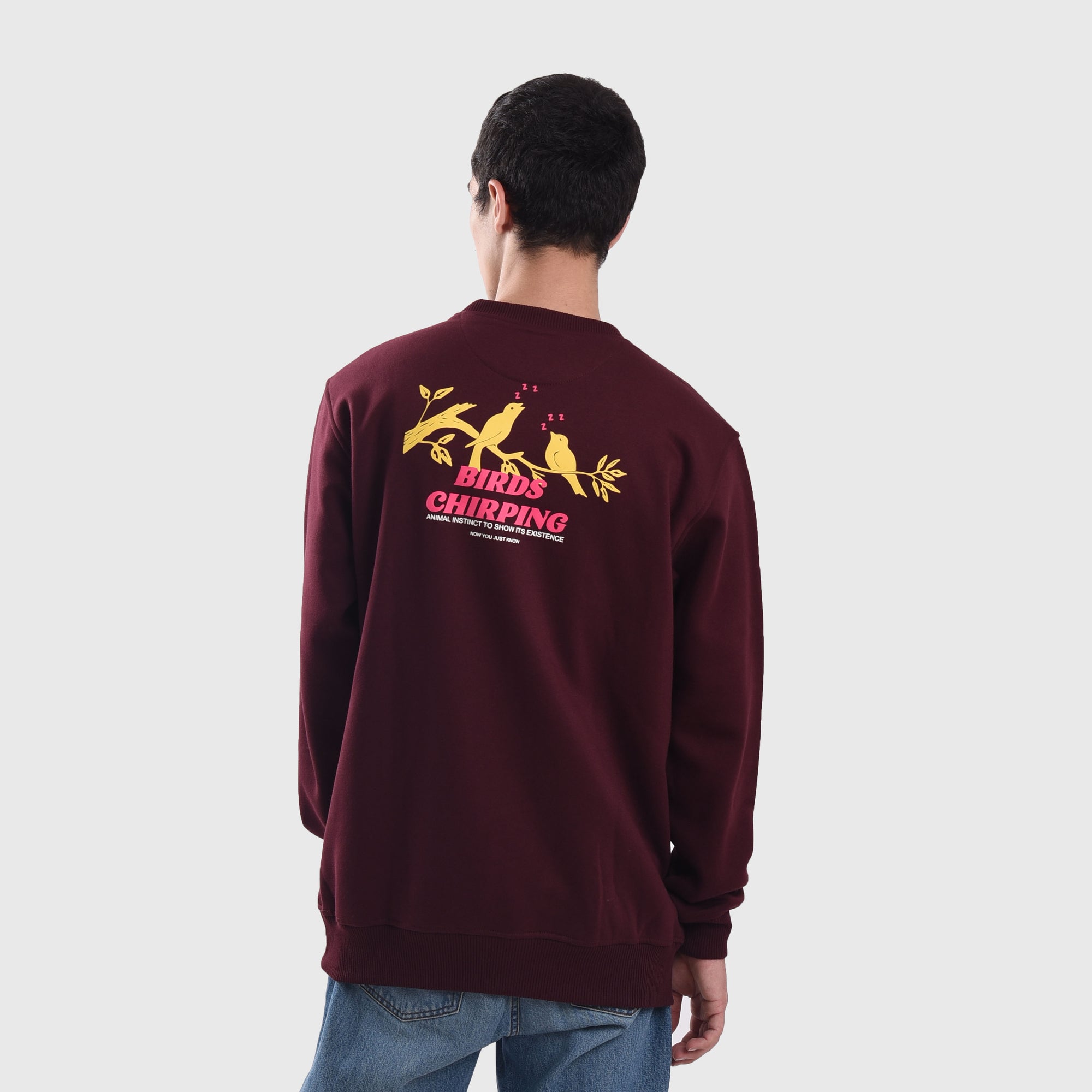 SS386 Birds Chirping Maroon Crewneck