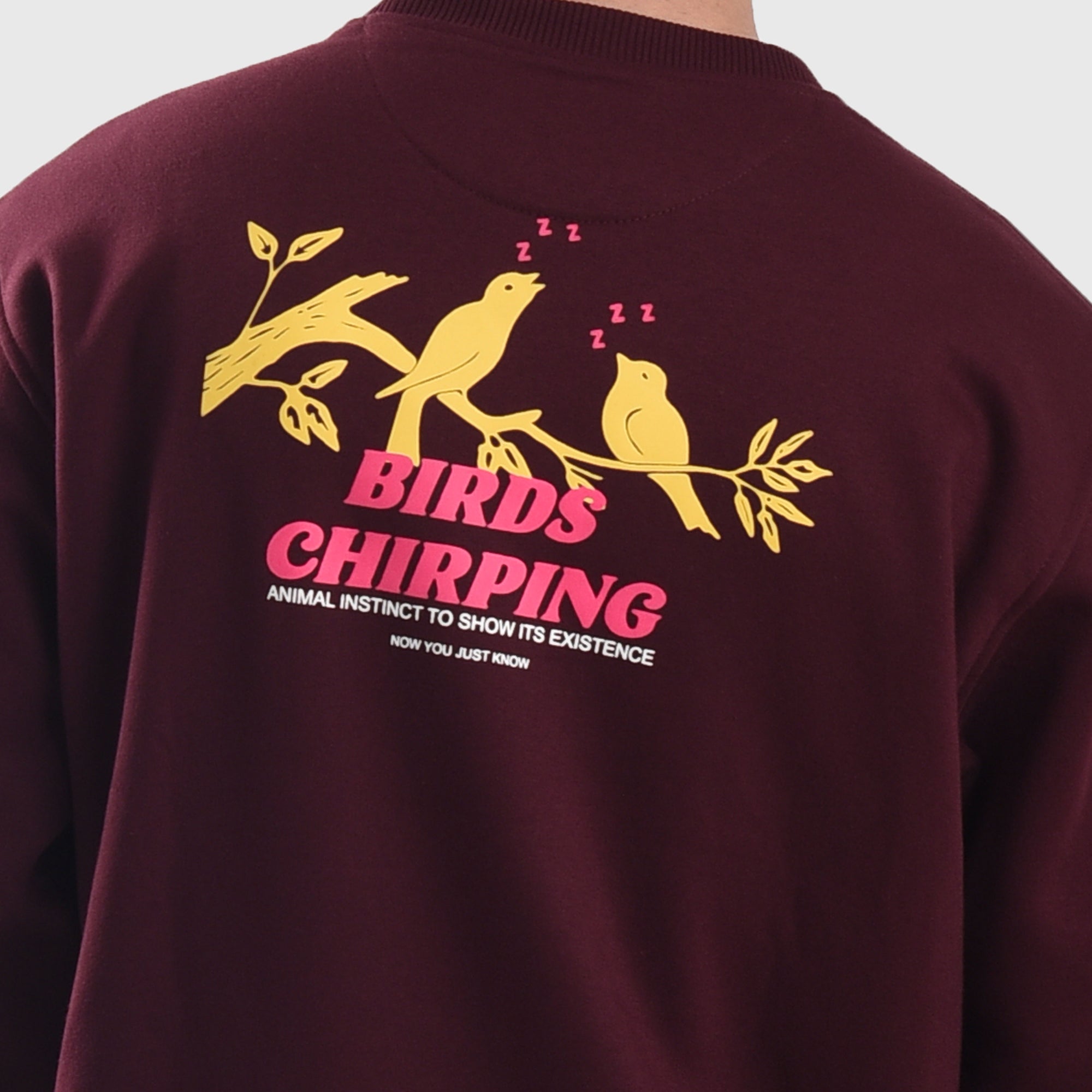 SS386 Birds Chirping Maroon Crewneck