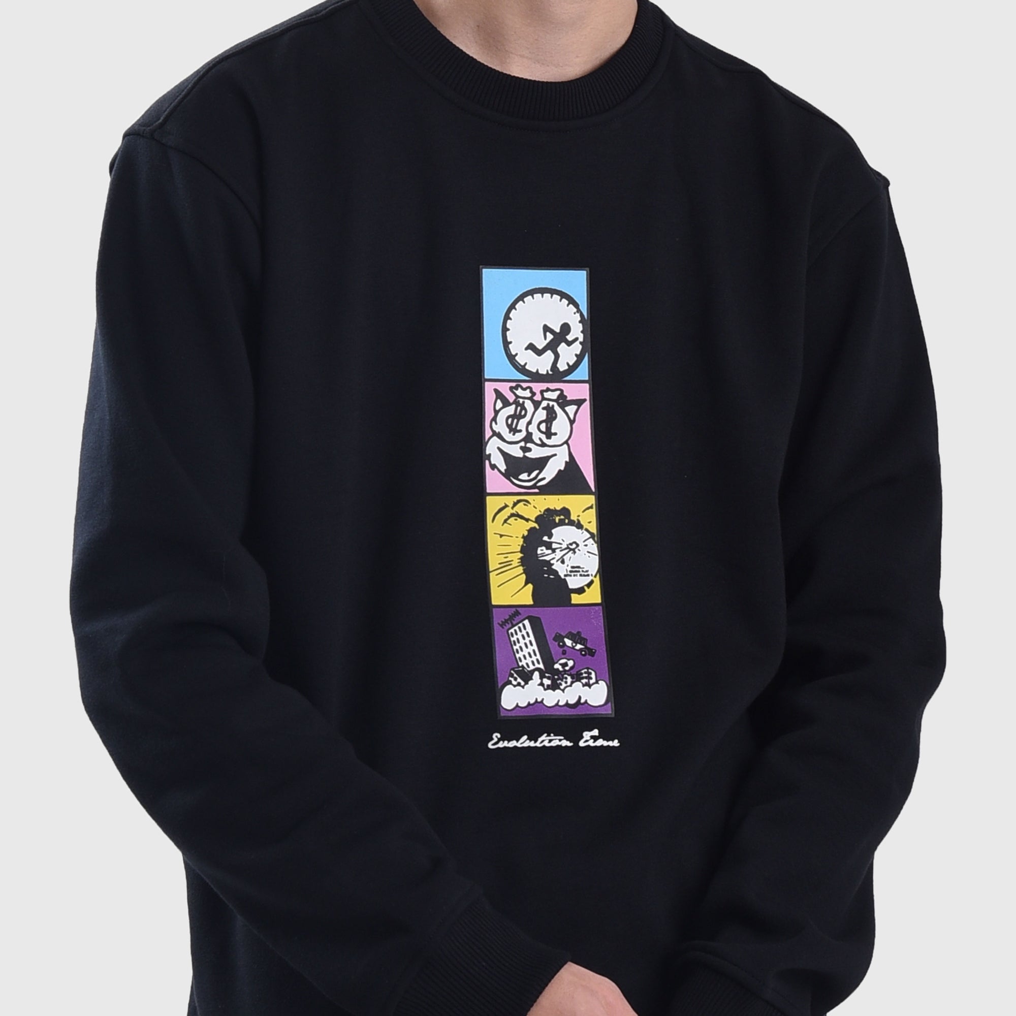 SS402 Evolution Time Black Crewneck