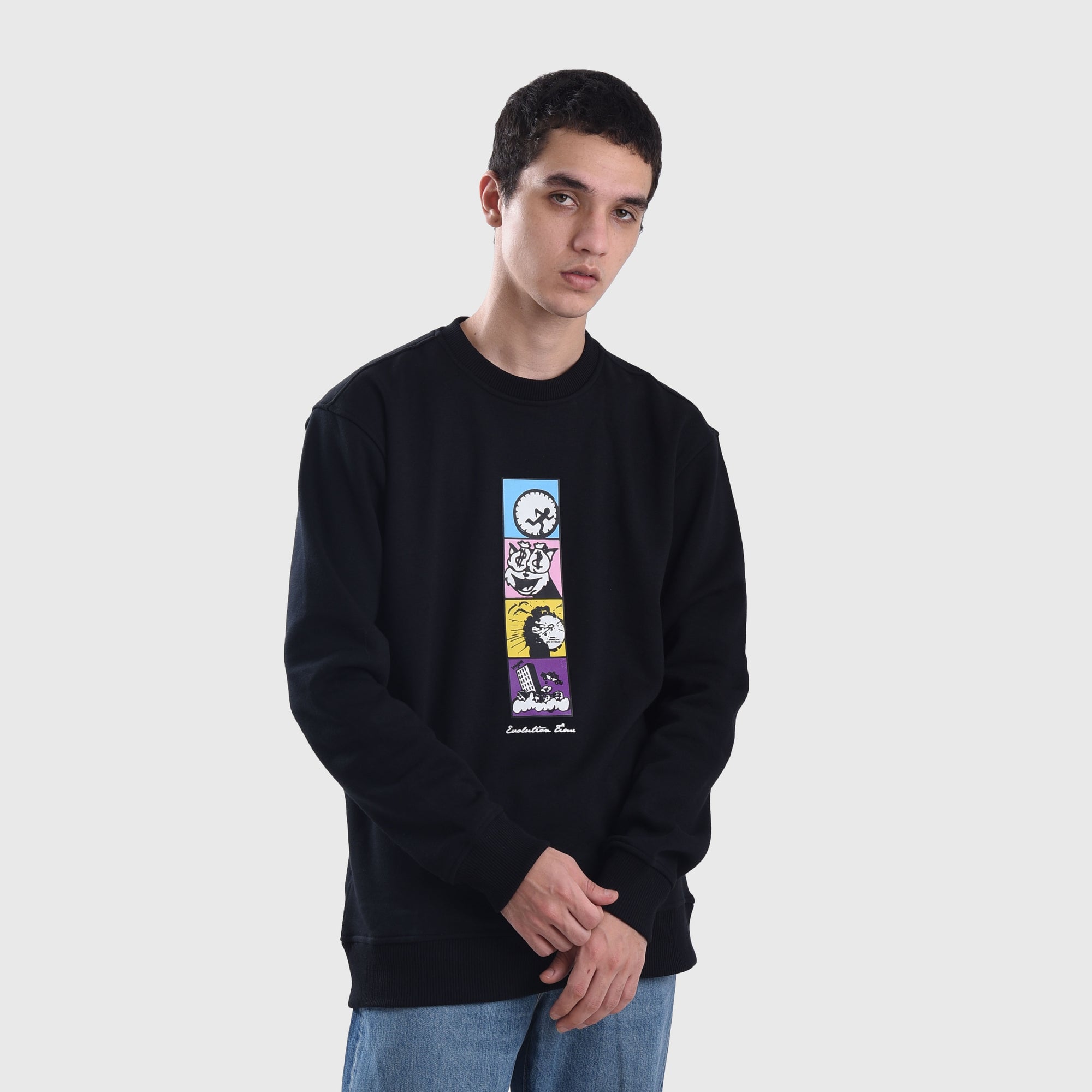 SS402 Evolution Time Black Crewneck