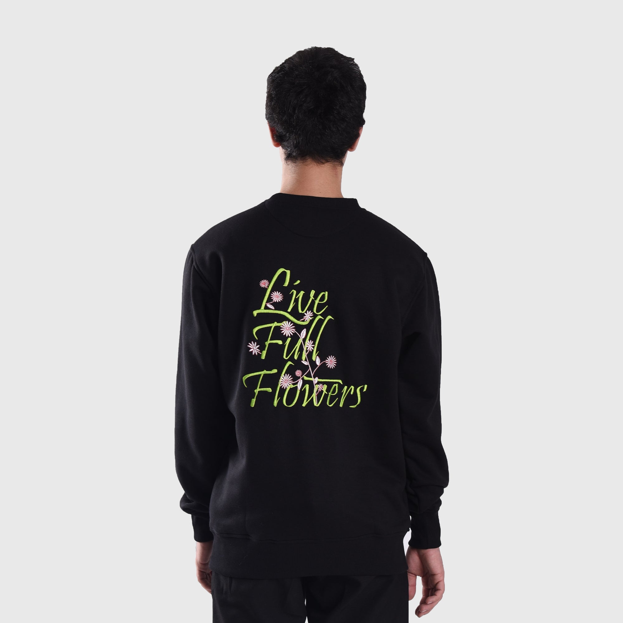 SS361 Live Full Of Flowers Black Crewneck