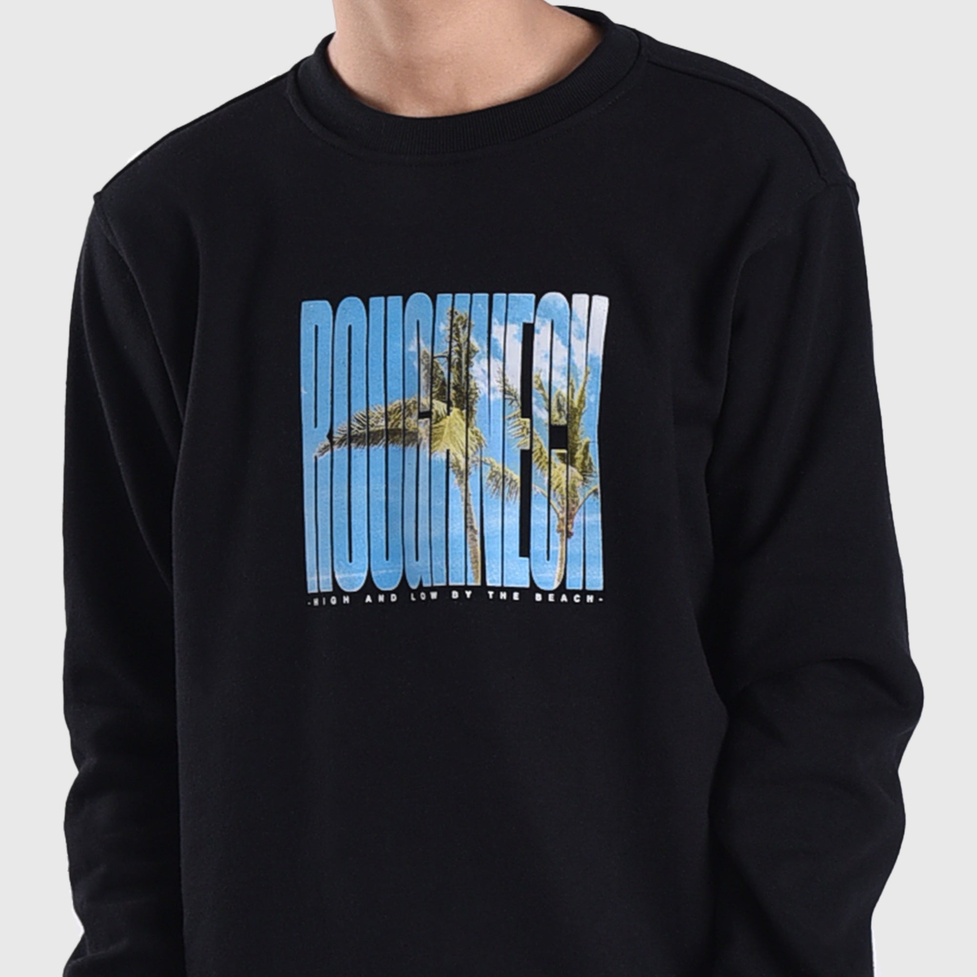 SS398 Black High and Low Beach Crewneck