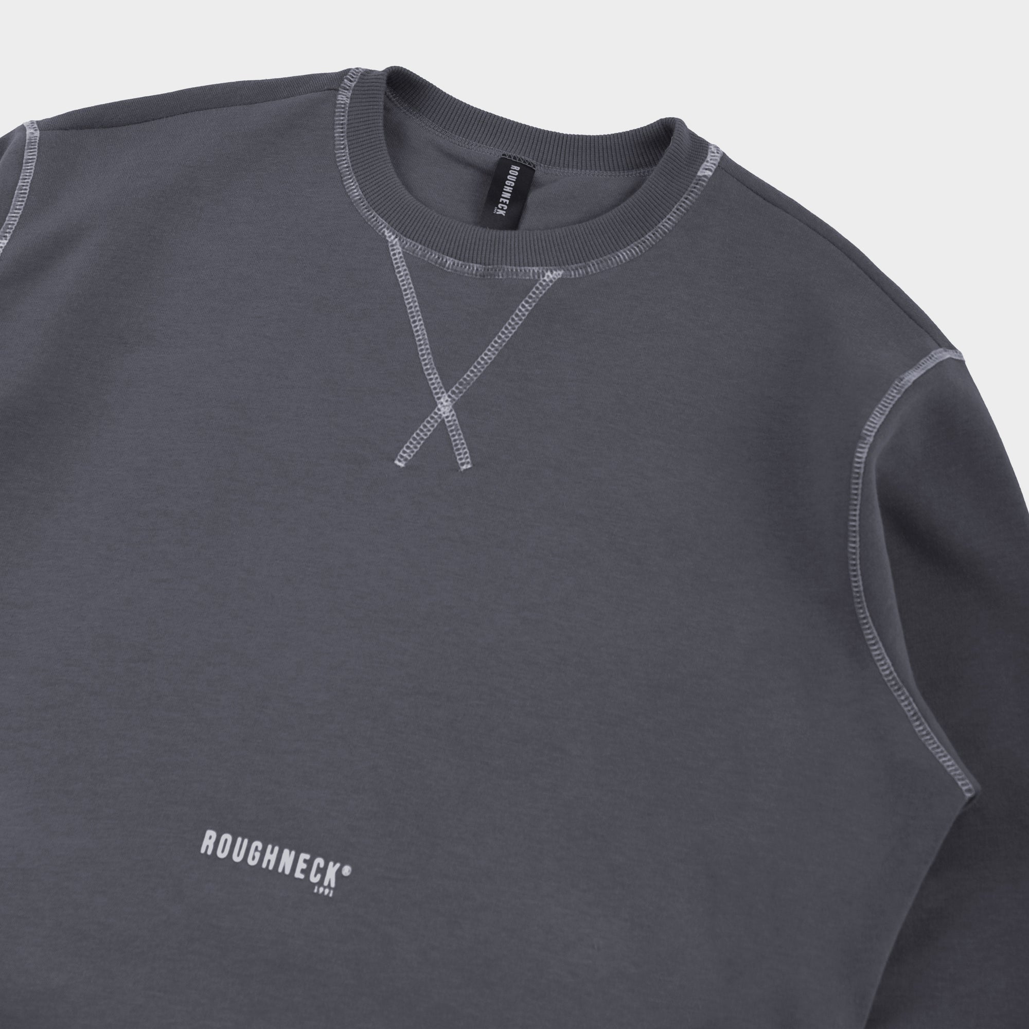 SS482 Grey Contrast Stitch Crewneck