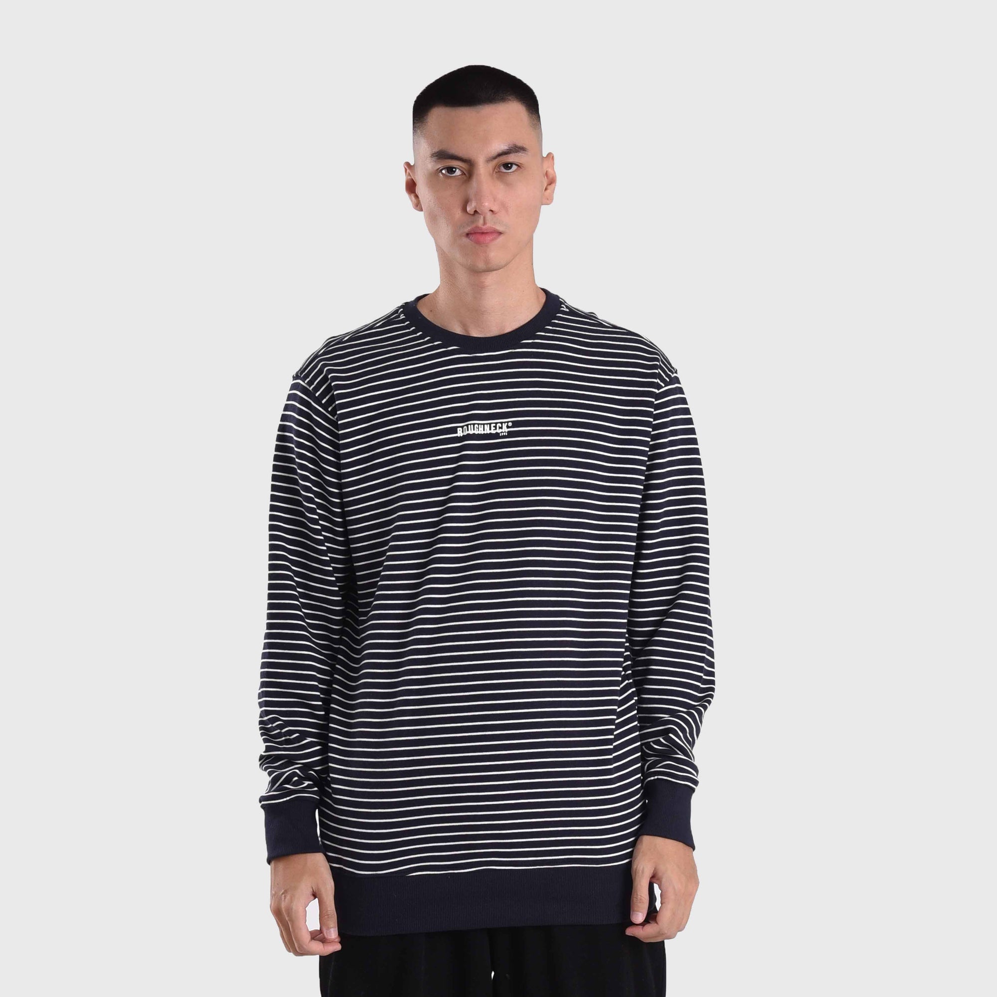 Roughneck SS442 Navy Stripe Mini Sig White Crewneck