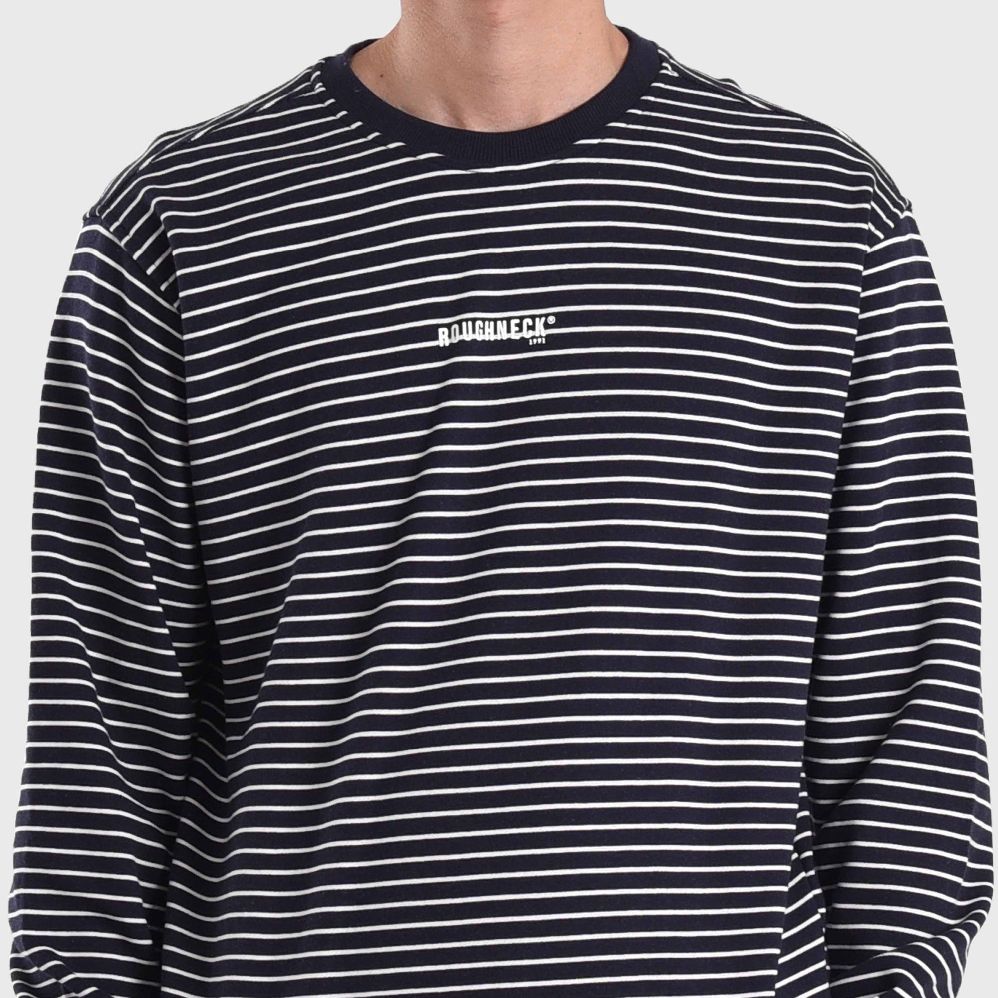 Roughneck SS442 Navy Stripe Mini Sig White Crewneck