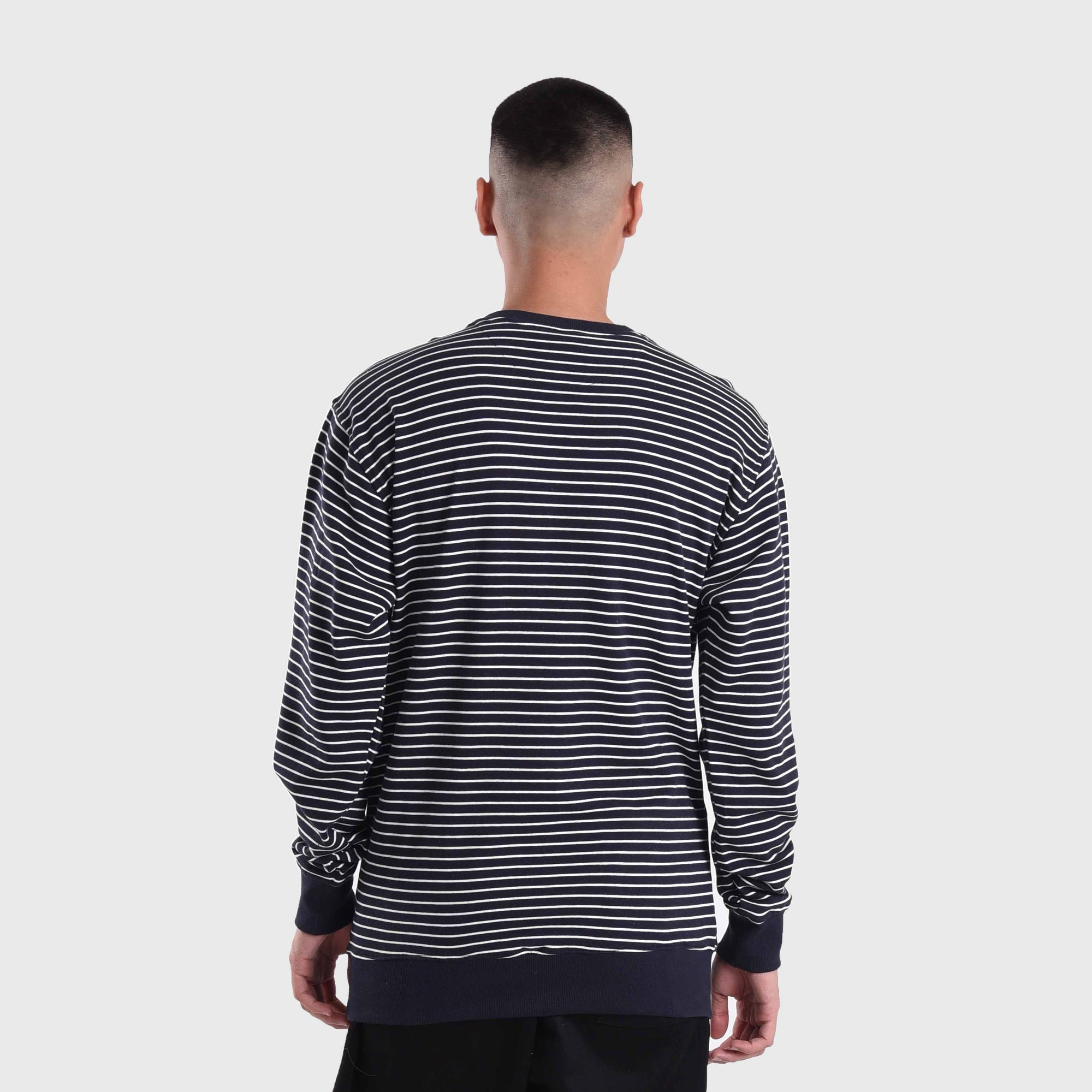 Roughneck SS442 Navy Stripe Mini Sig White Crewneck