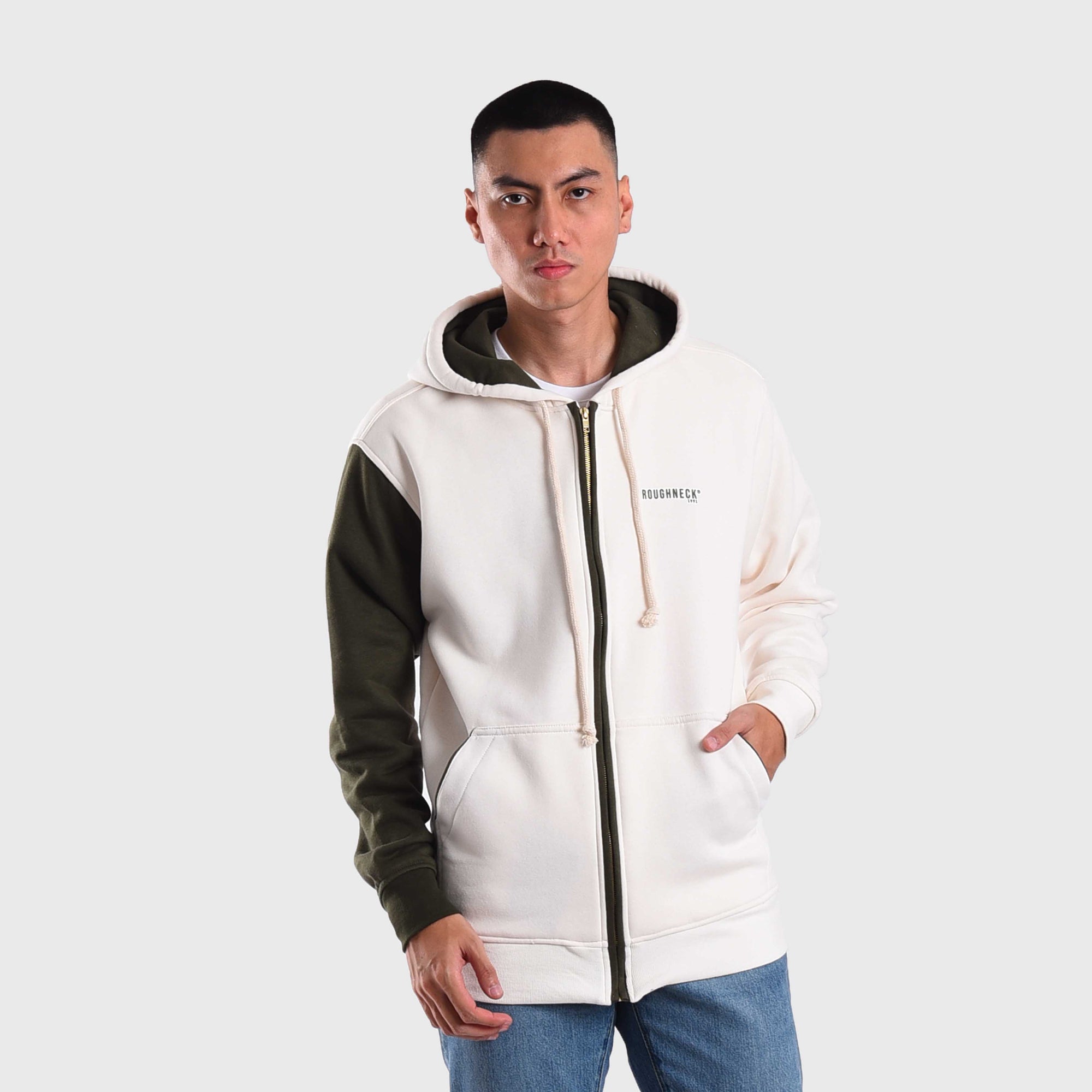 Roughneck HZ039 White Mini Sig Pipping Zipper Hoodie