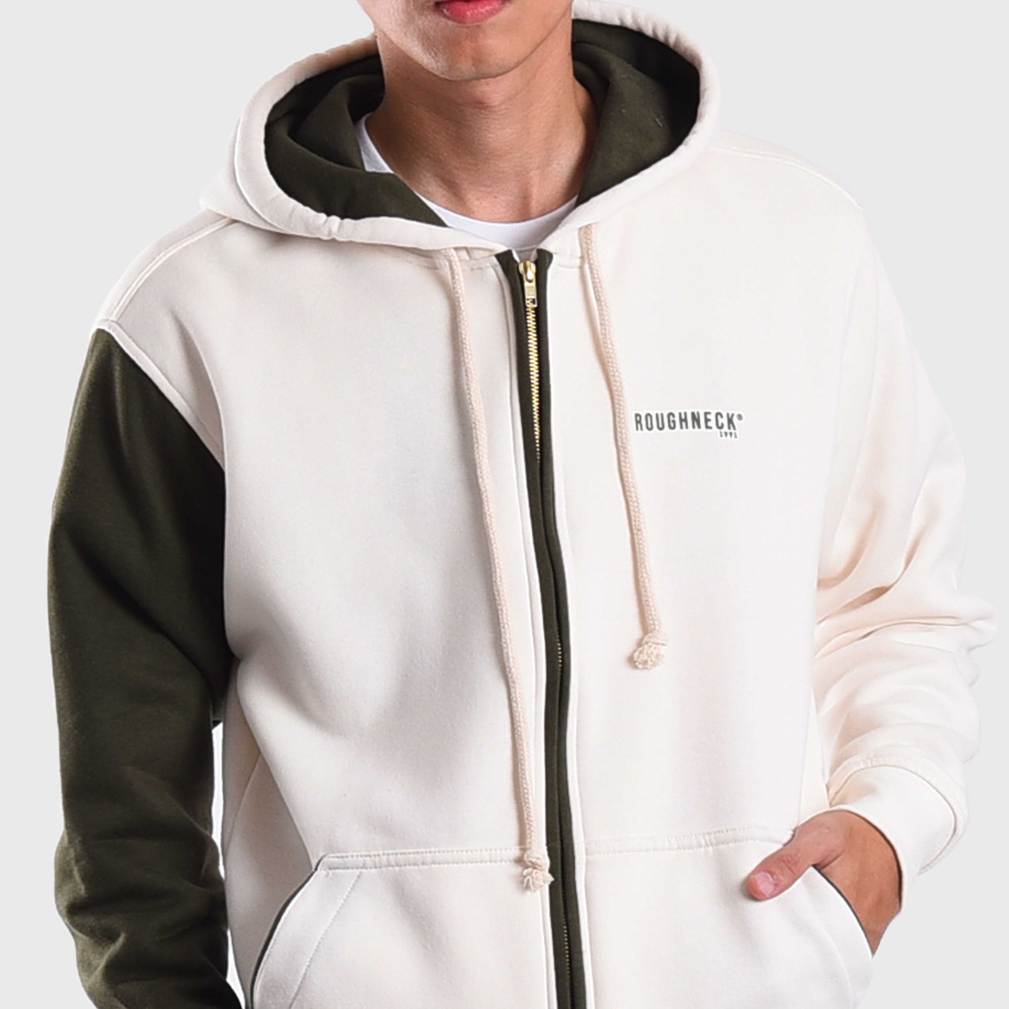 Roughneck HZ039 White Mini Sig Pipping Zipper Hoodie