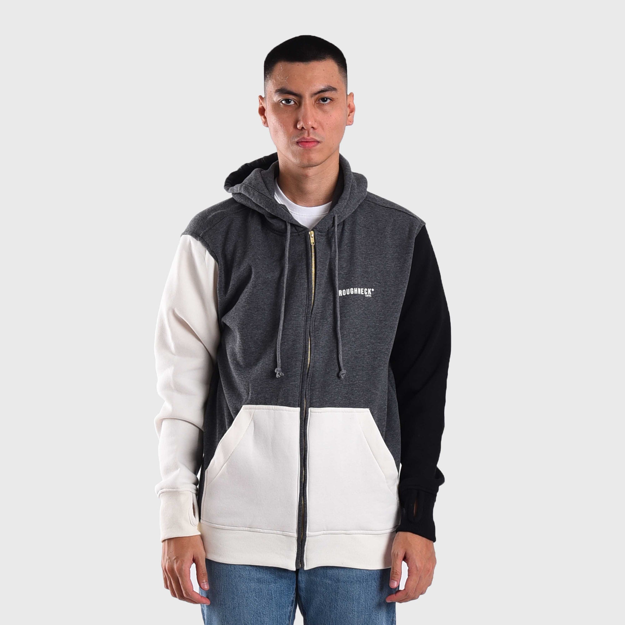 Roughneck HZ040 Grey Three Toned Zipper Hoodie